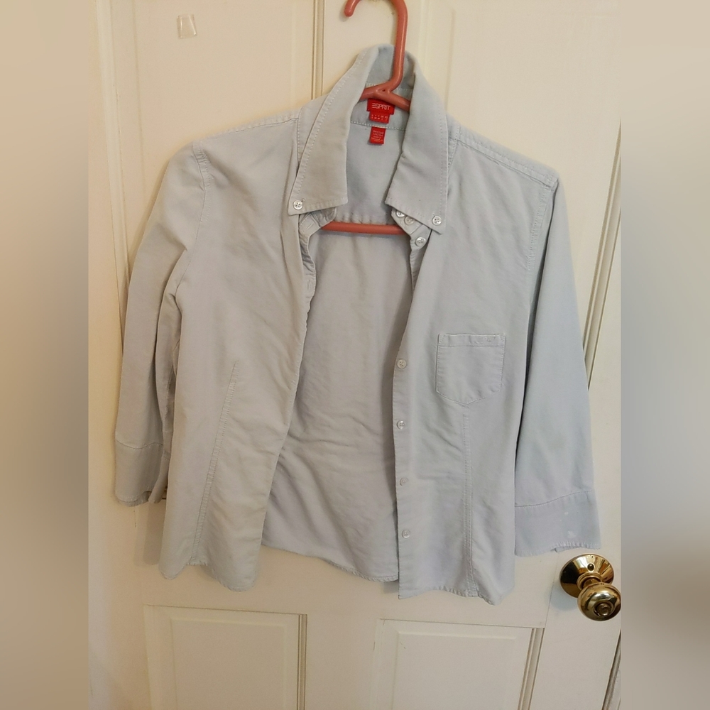 Espirit Women's Blouse Button Down 3/4 Length Sleeve Blue Size Small S Collared